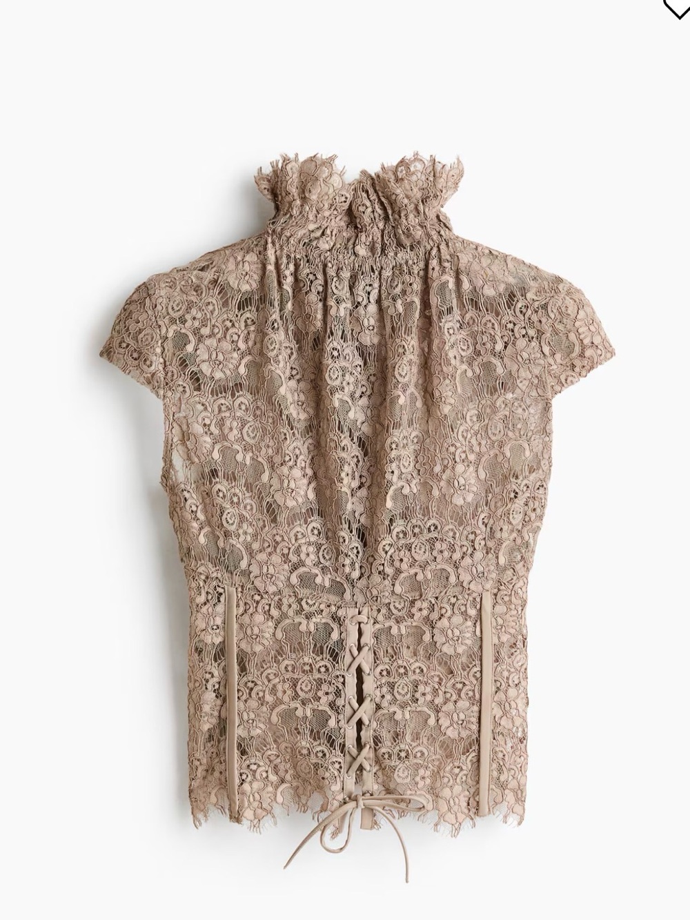 H&M Taupe Lace High-Neck Cap Sleeve Blouse